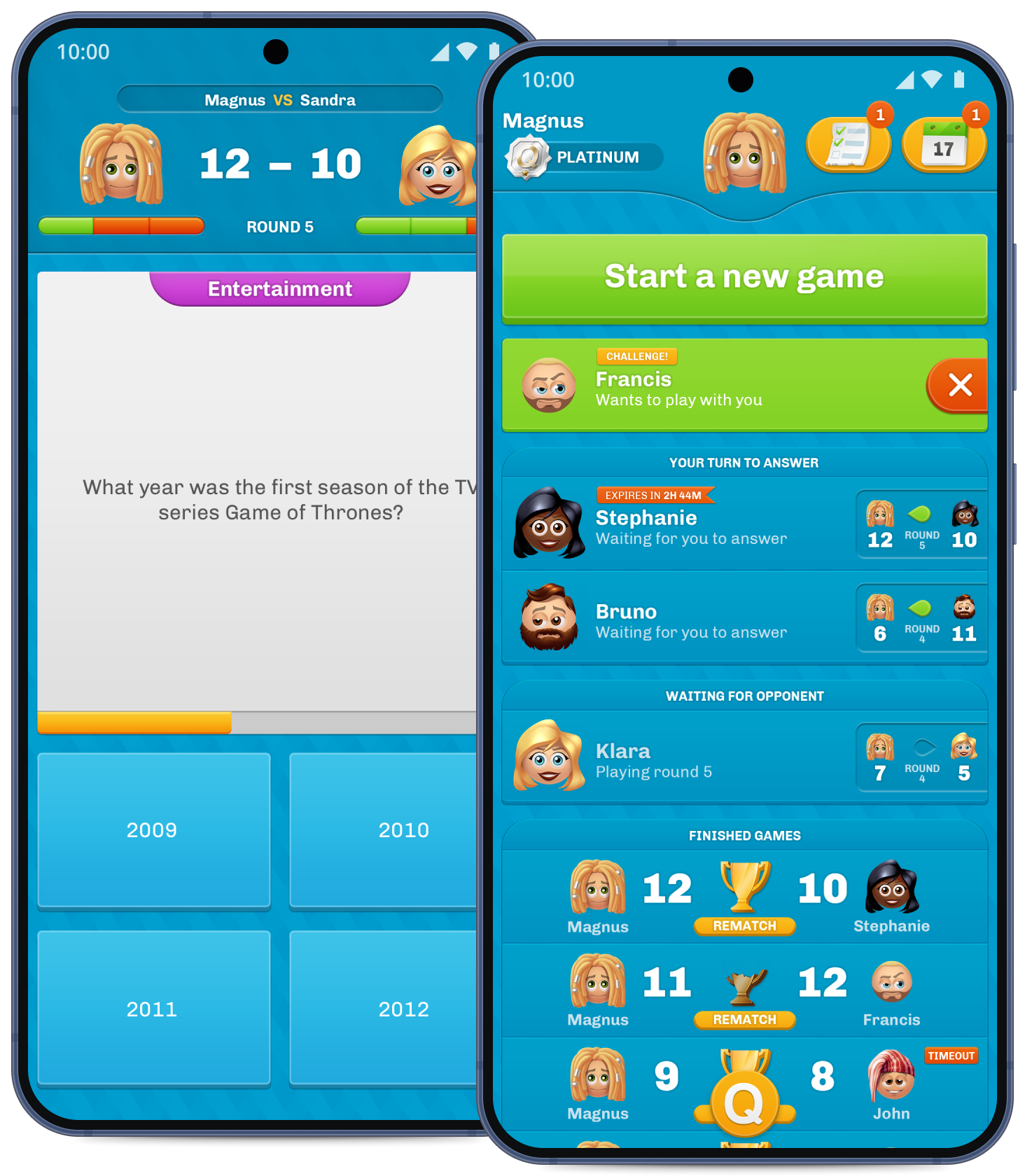 Mobile design for the games list and a game round