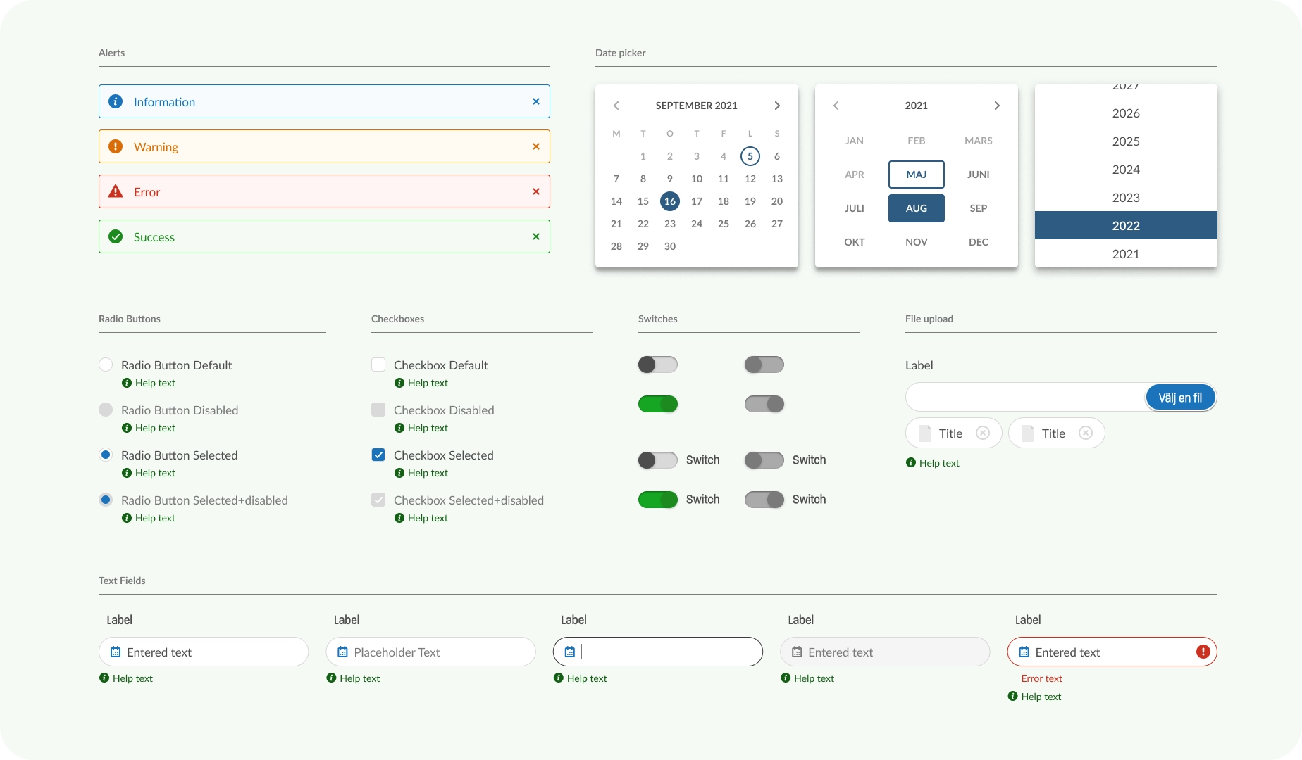 A selection of components from the design system